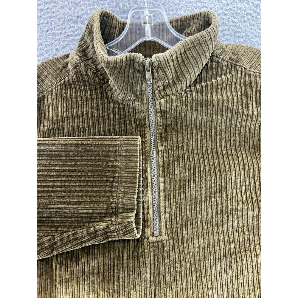 Vintage Denim & Co Ribbed Fleece Jacket Mens L Olive Green Polartec 1/4 Zip HK